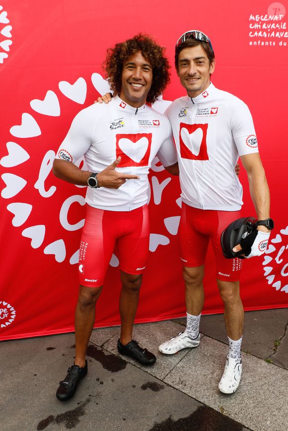 Exclusif - Laurent Maistret, Claude Dartois - Essais des vélos des personnalités participant à l'étape du coeur de l'association "Mécénat Chirurgie Cardiaque" (MCC) lors du tour de France 2024 à Dijon, France, le 4 juillet 2024. © Christophe Clovis/Bestimage