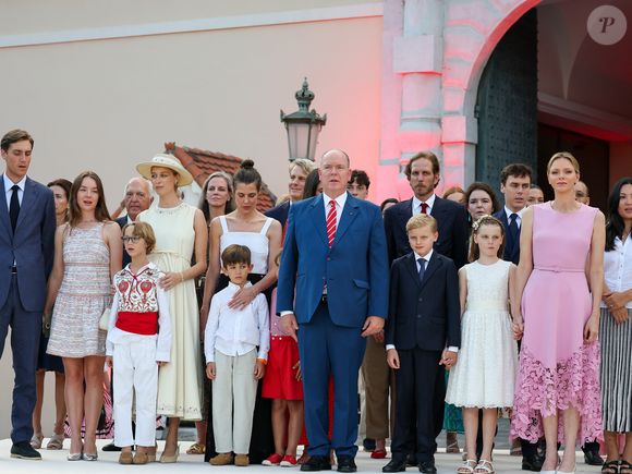 Ben Sylvester Strautmann, Princesse Alexandra de Hanovre, Francesco Carlo Albert Casiraghi, Beatrice Borromeo, Charlotte Casiraghi, Balthazar Casiraghi-Rassam, Tatiana Santo Domingo, Maximilian Casiraghi, Prince Albert II de Monaco, Princesse Gabriella de Monaco, Princesse Charlène de Monaco, Prince Jacques de Monaco, Andrea Casiraghi, Louis Ducruet, Marie Ducruet le 19 juillet 2025 ©Claudia Albuquerque / Bestimage