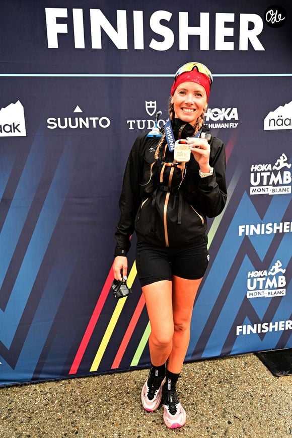 Amandine Petit (9 heures et 3 minutes) à l'arrivée de la course MCC (40 kms) de l'UTMB (Ultra Trail du Mont Blanc) à Chamonix le 24 août 2026.

© Romain Doucelin / Bestimage