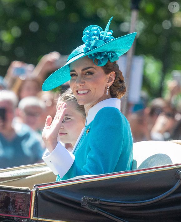 La princesse Charlotte de Galles, Catherine (Kate) Middleton, princesse de Galles, Les membres de la famille royale britannique lors de la cérémonie Trooping the Colour à Londres, le 14 juin 2025. Affecté par le crash du Boeing 787 Dreamliner à Ahmedabad du 12 juin, le souverain et les officiels porteront un brassard noir en hommage aux plus de 270 victimes. Bon nombre d'elles étaient des ressortissants britanniques. Zuma Press / Bestimage