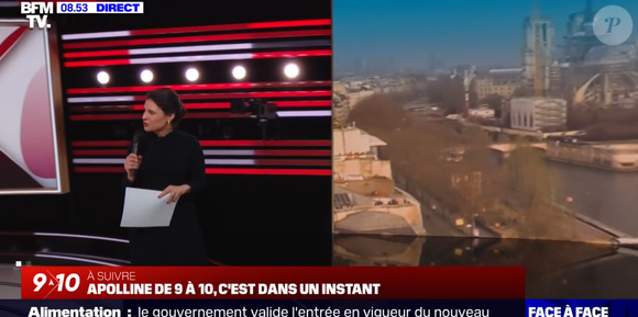 Apolline de Malherbe contrainte d'avoir un micro-main à la suite d'un imprévu, le 14 mars 2025, sur BFMTV