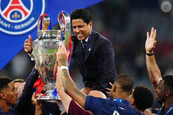 Le président du Paris Saint-Germain, Nasser Al-Khelaifi, après avoir remporté la finale de l'UEFA Champions League à la Munich Football Arena, Munich, Allemagne. Date de la photo : samedi 31 mai 2025. Mike Egerton/PA Wire.