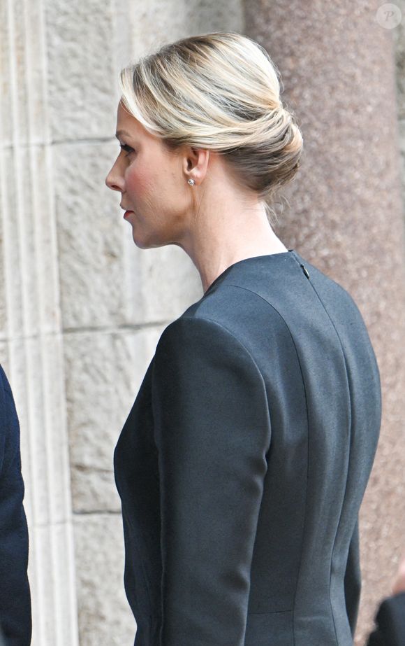 La princesse Charlène de Monaco - Obsèques de Didier Guillaume (ancien ministre de l'Agriculture entre 2018 et 2020 et ancien Ministre d'Etat de Monaco 2024–2025) en la cathédrale Notre-Dame-Immaculée de Monaco le 23 janvier 2025. © Bruno Bebert/Bestimage
