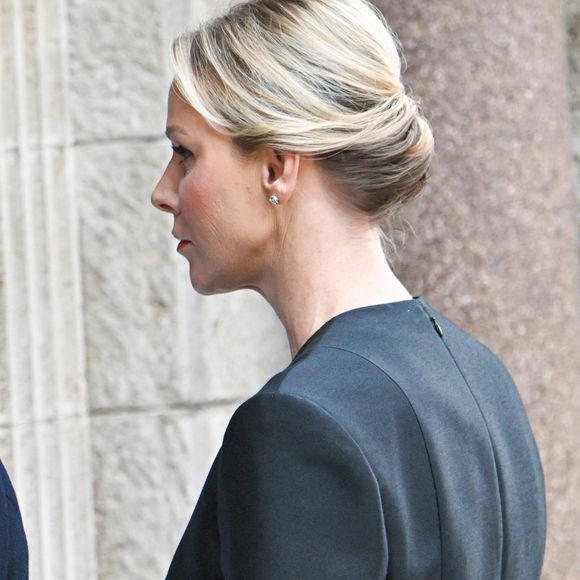 La princesse Charlène de Monaco - Obsèques de Didier Guillaume (ancien ministre de l'Agriculture entre 2018 et 2020 et ancien Ministre d'Etat de Monaco 2024–2025) en la cathédrale Notre-Dame-Immaculée de Monaco le 23 janvier 2025. © Bruno Bebert/Bestimage