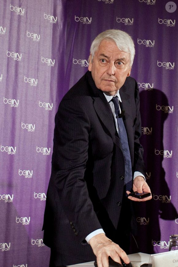 Le directeur d'Al Jazeera Sports et président de beIN Sport en France, Nasser Al Khelaifi, et le vice-président de beIN Sport en charge des programmes, Charles Bietry, donnent une conférence de presse à Paris, France, le 24 mai 2012. Photo par Stephane Lemouton/ABACAPRESS.COM.
