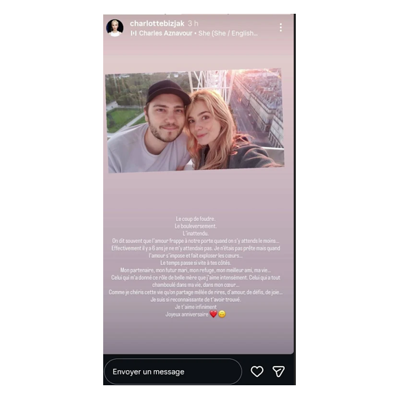 Une chose est sûre, ils s'en souviendront !

Charlotte, la chérie de Jeff Panacloc, lui adresse une tendre déclaration.