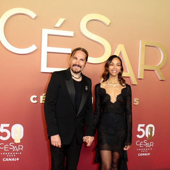 Zoe Saldana, son mari Marco Perego -  Photocall de la 50ème édition de la cérémonie des César à l'Olympia à Paris, France, le 28 février 2025 © Dominique Jacovides - Olivier Borde / Bestimage