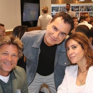 Exclusif - Laurent Delahousse, Laurent Luyat et Léa Salamé au déjeuner dans la loge de France Télévision lors des internationaux de France de Tennis de Roland Garros 2025, (Jour 13), à Paris, France, le 6 Juin 2025. © Bertrand Rindoff/Bestimage