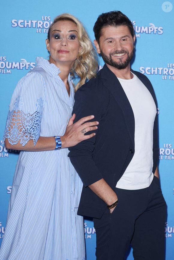 Elodie Gossuin et Christophe Beaugrand assistent à la première du film "Les Schtroumpfs - Le Film" Friends & Family au Grand Rex à Paris, France le 06 juillet 2025. Photo par Jerome Domine/ABACAPRESS.COM