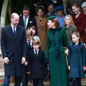 Princess Beatrice, Edoardo Mapelli Mozzi, Sophie Rhys-Jones, duchesse d'Edimbourg, le prince Edward, duc d'Edimbourg, Savannah Phillips, Catherine (Kate) Middleton, princesse de Galles, Prince Louis, Princesse Charlotte, Prince George, Le prince William, prince de Galles, Tim Laurence, Peter Phillips, - La famille royale britannique se rend à la messe de Noël à Sandringham le 25 décembre 2024.