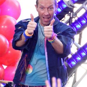 Chris Martin et son groupe Coldplay se produisent lors du concert de l'émission "Today Show" (NBC) à New York, le 8 octobre 2024.