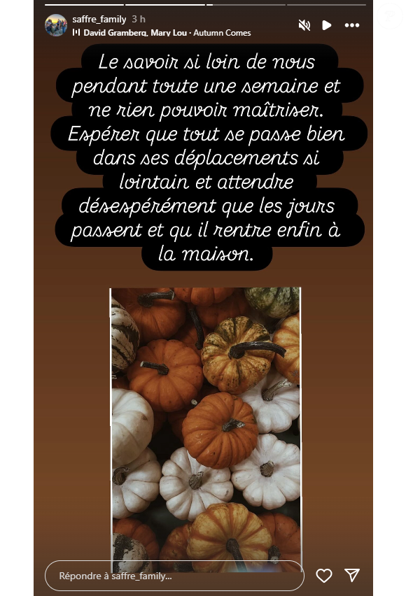 Une situation difficile pour la mère de famille.

Céline Saffré (Familles nombreuses) se retrouve seule avec ses 10 enfants pendant que son mari est en déplacement professionnel, le 6 octobre 2025 sur Instagram.