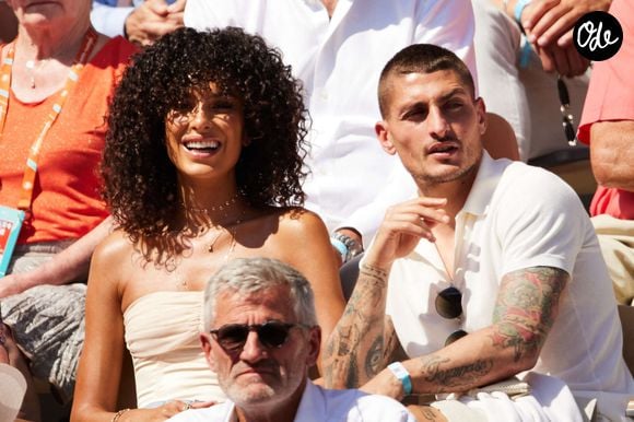 Marco Verratti et sa compagne Jessica Aïdi en tribunes lors des Internationaux de France de tennis de Roland Garros 2023 à Paris, France, le 2 juin 2023. © Moreau-Jacovides/Bestimage