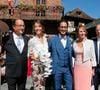 François Hollande, Ségolène Royal et les parents de la mariée - Mariage de Thomas Hollande et de la journaliste Emilie Broussouloux à la mairie à Meyssac en Corrèze près de Brive, ville d'Emiie. Le 8 Septembre 2018. 
© Patrick Bernard-Guillaume Collet / Bestimage