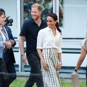 Le prince Harry et la duchesse de Sussex Meghan lors du deuxième jour de leur visite à Bogota, en Colombie, le 16 août 2024.