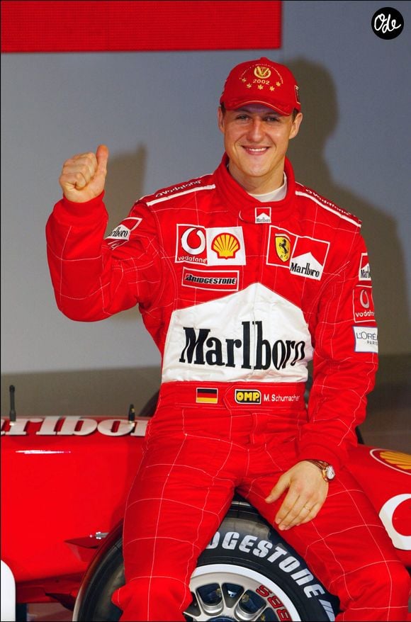 Michael Schumacher lors de la présentation de la nouvelle Ferrari F1-2003 GA, en 2003. © AGENCE / BESTIMAGE