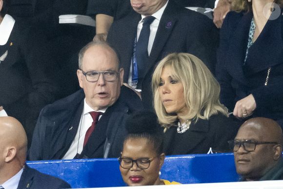 Brigitte Macron,Le prince Albert II de Monaco - Le président Emmanuel Macron et sa femme Brigitte ont assisté à la finale d ela coupe du monde de Rugby au stade de France à Saint-Denis le 28 octobre 2023.