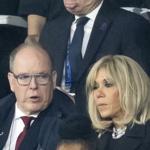 Brigitte Macron,Le prince Albert II de Monaco - Le président Emmanuel Macron et sa femme Brigitte ont assisté à la finale d ela coupe du monde de Rugby au stade de France à Saint-Denis le 28 octobre 2023.
