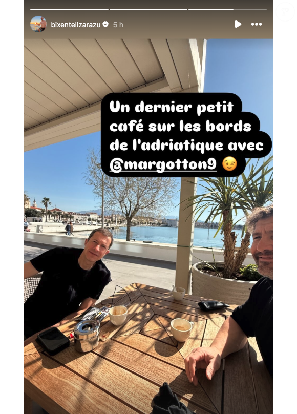 “Un dernier petit café sur les bords de l'Adriatique avec Grégoire Margotton”, indique-t-il, profitant malgré tout de son séjour à Split, en Croatie

Bixente Lizarazu et  Grégoire Margotton en Croatie. Instagram.