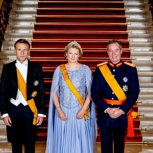 Emmanuel Macron, Brigitte Macron, le Grand-Duc Guillaume, la Grande-Duchesse Stéphanie (Grande-Duchesse Stéphanie de Luxembourg), dîner de gala au Palais grand-ducal dans le cadre des célébrations du changement de trône à Luxembourg, jour 1 à Luxembourg-Ville, Luxembourg, 3 octobre 2025. ( DANA-No : 02647801 ) © Dana Press / Bestimage