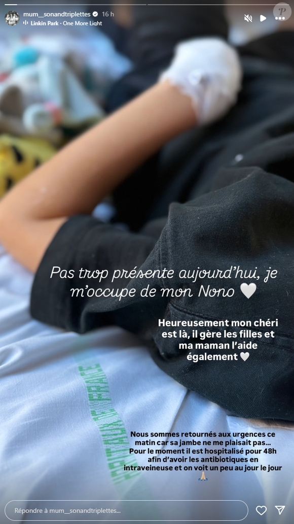 Il avait en réalité attrapé un staphylocoque sur cette plaie, ce qui l'empêchait de marcher normalement.

Laetitia Provenchère (Familles nombreuses) donne des nouvelles de son fils Nolann hospitalisé.