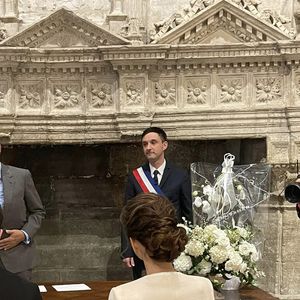 Mariage de Louis Sarkozy et Natali Husic à Gordes, en Provence le 24 septembre 2022, en présence du maire de Gordes, Richard Kitaeff et Nicolas Sarkozy.