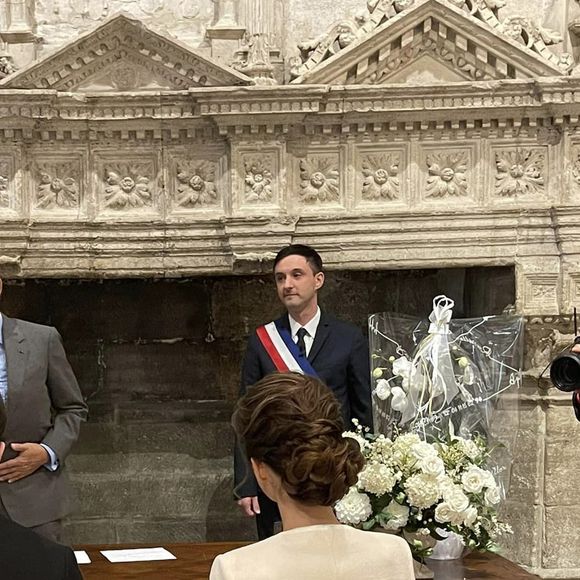 Mariage de Louis Sarkozy et Natali Husic à Gordes, en Provence le 24 septembre 2022, en présence du maire de Gordes, Richard Kitaeff et Nicolas Sarkozy.