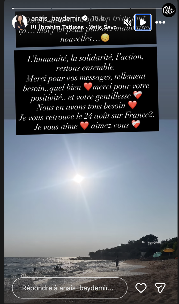 "Quelle année... trop trop triste tout ça... moi j'en peux plus des mauvaises nouvelles..."

Anaïs Baydemir sur Instagram