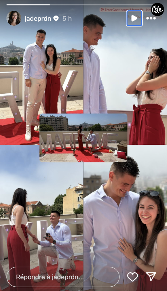Le sportif avait fait sa demande en mariage il y a plusieurs mois. Sur une terrasse privative du luxueux Intercontinental Hôtel Dieu à Marseille, avec une vue imprenable sur la basilique Notre-Dame de la Garde, Geoffroy avait sorti le grand jeu.

Jade Pradin va épouser son compagnon, le handballeur professionnel Geoffroy Carabasse