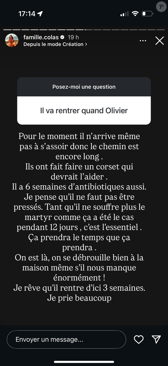 Delphine Colas (Familles nombreuses, la vie en XXL) donne des nouvelles de son mari Olivier, dimanche 7 septembre 2025 sur Instagram.