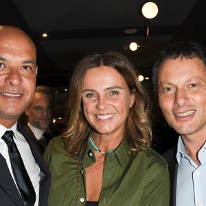 Jérôme Bocuse (président de Pôle Développement), Marine Vignes et Marc-Olivier Fogiel  la Brasserie du Louvre ce 12 septembre Photo par Coadic Guirec/Bestimage