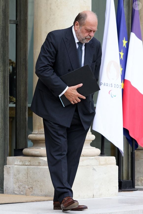 Éric Dupond-Moretti, garde des Sceaux, ministre de la Justice  à la sortie du conseil des ministres, au palais de l'Elysée, Paris, le 3 juillet 2024 © Stéphane Lemouton / Bestimage