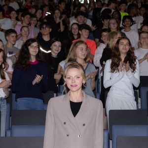 La princesse Charlène de Monaco - La princesse C.de Monaco, en compagnie de son frère G.Wittstock, participe à la remise des prix de la "Journée du respect" au collège Charles III à Monaco, le 29 avril 2025. © Olivier Huitel / Pool Monaco / Bestimage