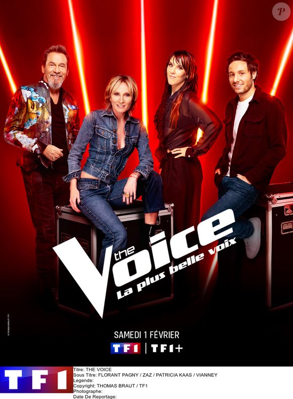 Florent Pagny, Patricia Kaas, Zaz et Vianney, les coachs de la 14e saison de "The Voice" sur TF1. Thomas Braut/TF1