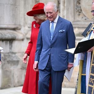 Le roi Charles (Charles III d'Angleterre) et la reine Camilla (Camilla Parker Bowles, reine consort d'Angleterre) quittent la cérémonie annuelle de célébration du Jour du Commonwealth à l'abbaye de Westminster, à Londres. Backgrid UK/ Bestimage