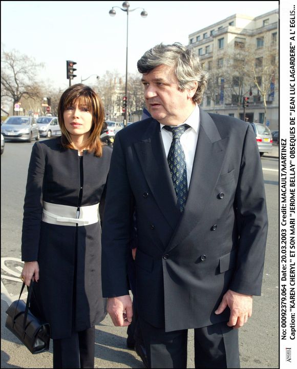 Archives : Jérome Bellay et Isabelle Morizet aux obsèques de Jean Luc Lagardère 20/03/2003 MACAULT-MARTINEZ / BESTIMAGE