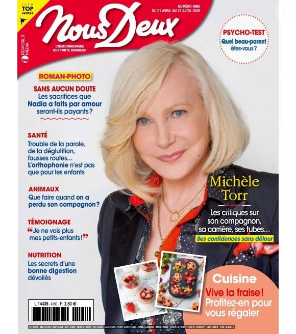 Michèle Torr fait la couverture du magazine "Nous Deux", édition du lundi 21 avril 2025.