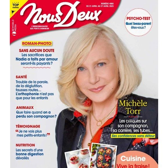 Michèle Torr fait la couverture du magazine "Nous Deux", édition du lundi 21 avril 2025.
