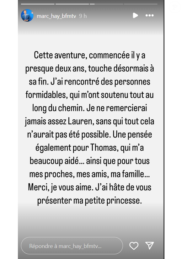 Cette aventure touche ainsi à sa fin après deux ans d'attente.

Marc Hay (BFMTV) en route pour l'aventure de sa vie : la naissance de sa fille par GPA.