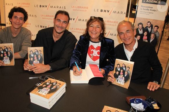 La famille Kretz (série L'Agence sur TMC et Netflix) dédicace son livre "Bienvenue à l'Agence" au BHV Marais à Paris le 14 mai 2024. © Philippe Baldini/Bestimage