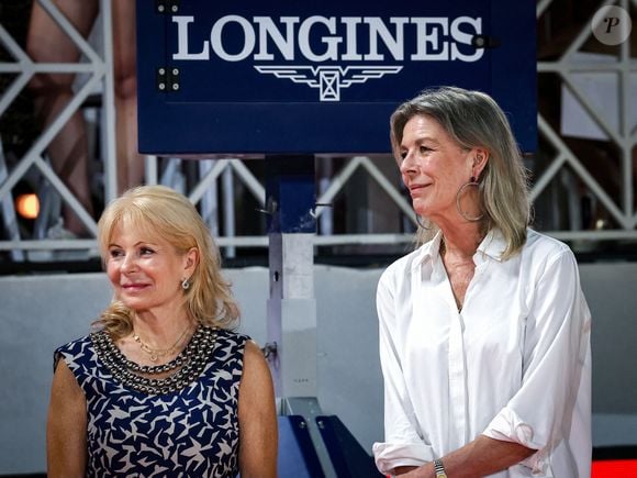 Diane Fissore, présidente du Jumping International de Monaco et de la Fédération équestre de Monaco et la princesse Caroline de Hanovre lors de la première journée du Longines Global Champions Tour Monaco sur le port Hercule à Monte-Carlo, Monaco, le 3 juillet 2025. © Claudia Albuquerque/Bestimage