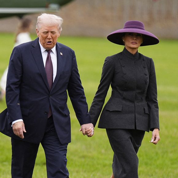 Le président américain Donald Trump et la première dame Melania Trump arrivent au château de Windsor à Windsor, Berkshire, Angleterre, Royaume-Uni, le 17 septembre 2025.  © Chown Aaron/PA Photos/ABACA