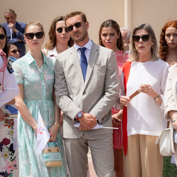 Pierre Casiraghi, Beatrice Borromeo, Princess Caroline of Hanover (La princesse Caroline de Hanovre) lors du relais de la Flamme Olympique des Jeux olympiques d'été de Paris 2024 à Monaco, le 18 juin 2024. Paris se prépare à accueillir les XXXIIIèmes Jeux Olympiques d'été, du 26 juillet au 11 août 2024. Olivier Huitel/Pool Monaco/Bestimage