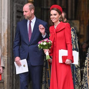 Le prince William, prince de Galles, et Catherine (Kate) Middleton, princesse de Galles, à la sortie de l'abbaye de Westminster lors du "Commonwealth Day 2025", le 10 mars 2025.