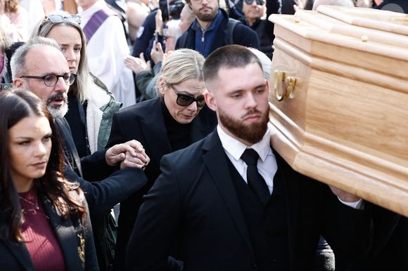 David Salles, Audrey Salomone - Sorties des obsèques de Bruno Salomone en l'église Sainte-Anne de Polangis de Joinville-le-Pont (Val-de-Marne) le 23 mars 2026. © Cyril Moreau - Dominique Jacovides / Bestimage