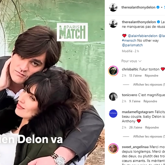 Anthony Delon félicite son petit-frère Alain-Fabien pour la naissance à venir de son premier enfant, avec sa belle Laura. Instagram