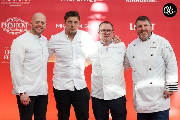 Olivier Bellin en compagnie des chefs Brandon Dehan, Fabien Ferré et Eric Pras lors de la cérémonie des remises des Étoiles Michelin 2026 au Grimaldi Forum Monaco, le 16 mars 2026. 

© Jean Marc Lhomer/Bestimage