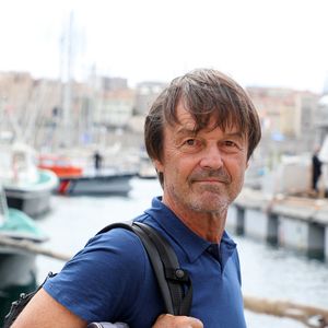 L'ancien ministre de l'Écologie Nicolas Hulot lors de la conférence de presse du président de la République après la sortie en mer à bord du navire scientifique "Alfred Merlin" à Marseille Marseille, France, le 3 septembre 2021. © Dominique JacovidesBestimage