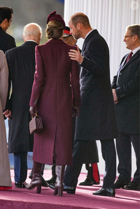 Le prince William, prince de Galles, et Catherine (Kate) Middleton, princesse de Galles - Cérémonie de bienvenue pour la visite d'État de l'émir du Qatar Tamim ben Hamad Al-Thani à Londres, le 3 décembre 2024. (Julien Burton / Bestimage).