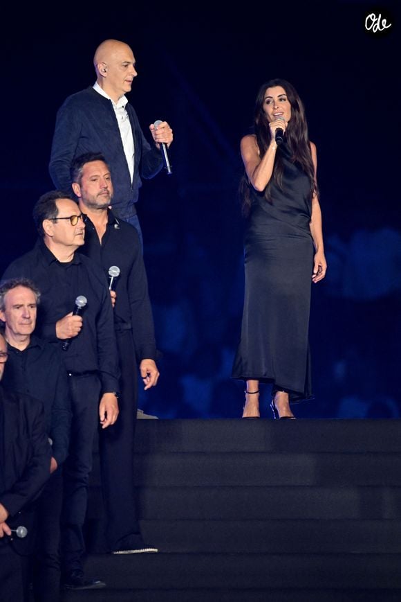 Jenifer et Laurent Bruschini durant Corsu Mezu Mezu, le concert emmené par Patrick Fiori qui a eu lieu au stade Orange Vélodrome à Marseille, le 22 mai 2026, diffusé le 28 août sur France 3.. © Bruno Bebert/Bestimage